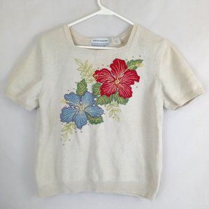 Alfred Dunner Petite Floral Beaded Sweater Size PM